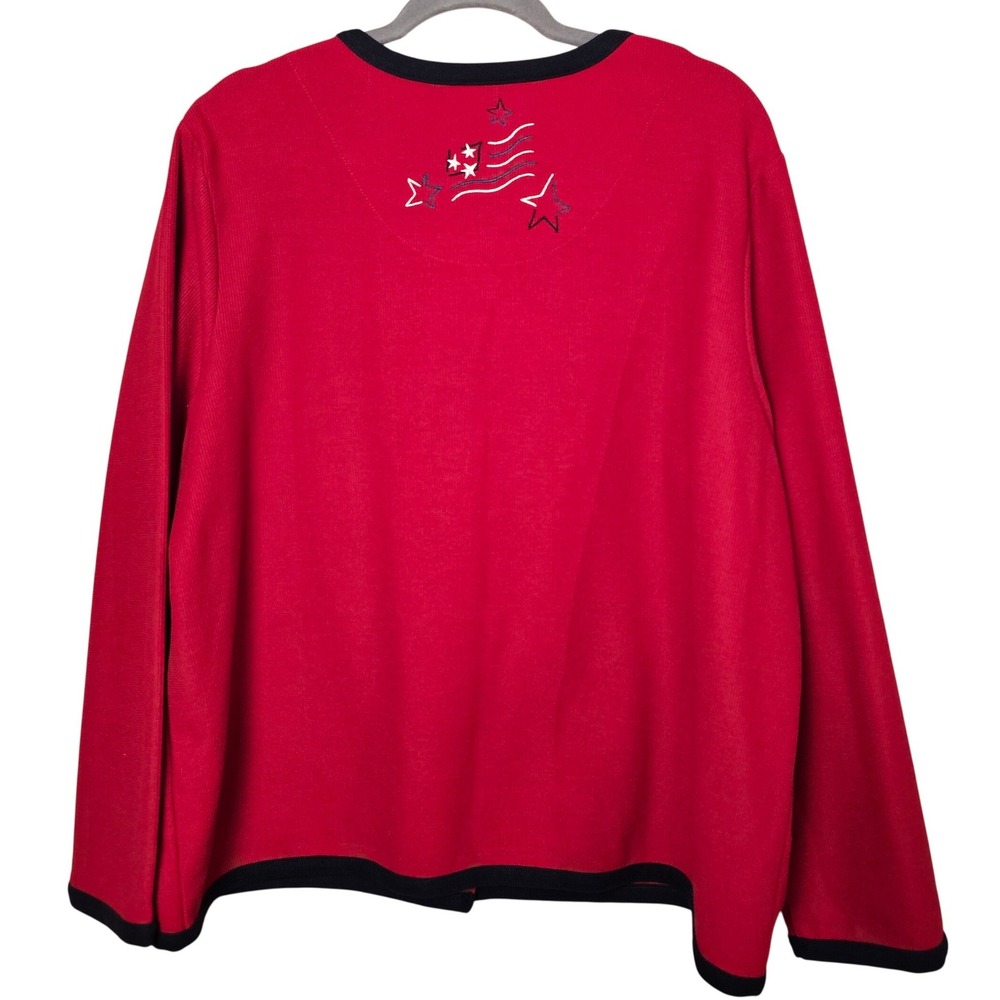 Vintage Banks 1X Red Patriotic Cardigan Sweater Stars USA Flag Embroidered EUC - Picture 3 of 11